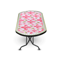 Dining Table 6 Seat Semi Oval S/L Print Pink-Black