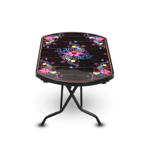 Dining Table 4Seat Semi Oval S/L Print FMoon-Black