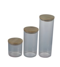 Crystal Jar With Bamboo Lid (0.5,1,1.5L) 6 Pcs Set