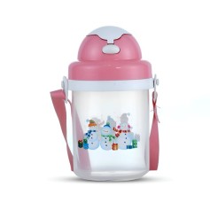 School Push Bottle With Belt 500 ML-Trans & Pink